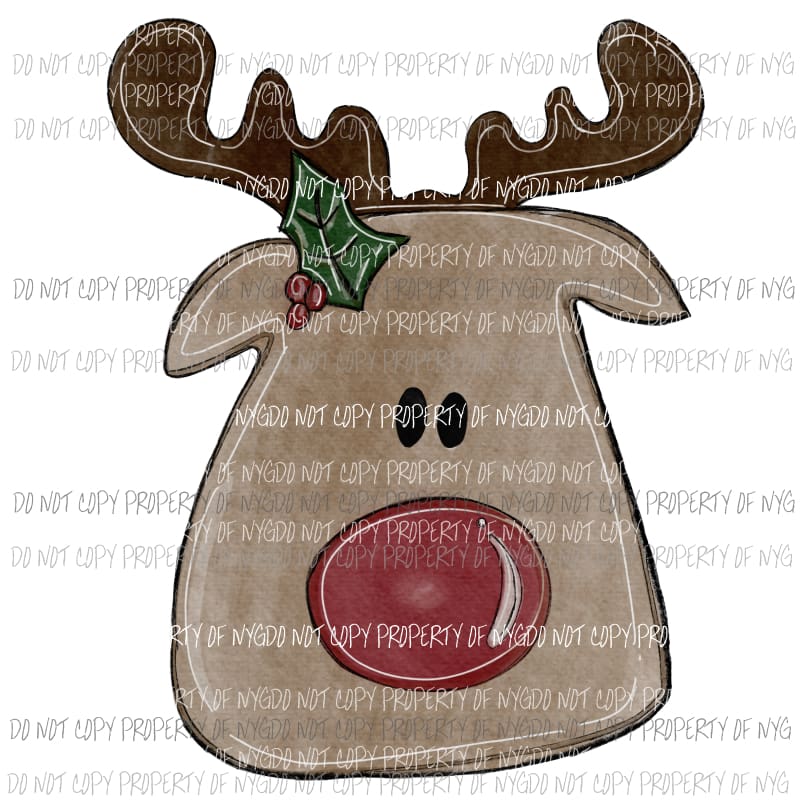 Reindeer face watercolor Sublimation transfers Heat Transfer