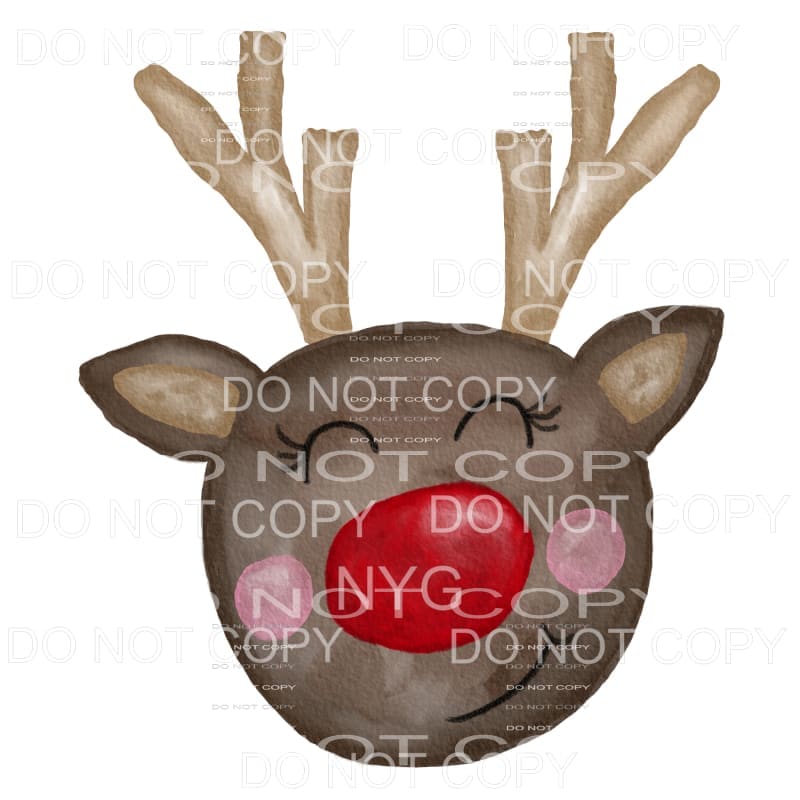 Reindeer Red Nose Rudolph Watercolor #1072 Sublimation 