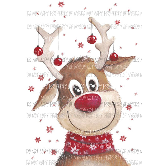Reindeer red scarf Sublimation transfers Heat Transfer