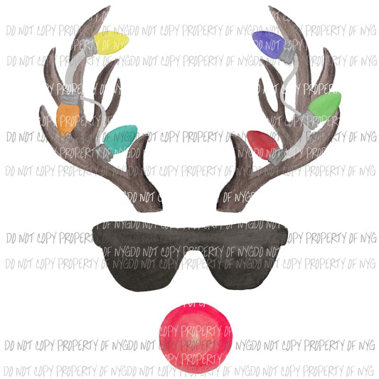 Reindeer with Glasses watercolor Christmas Sublimation transfers Heat Transfer