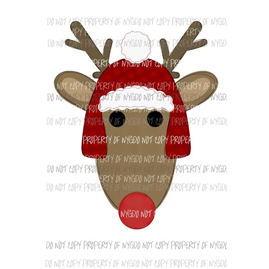 Reindeer with Red plaid hat Sublimation transfers Heat Transfer