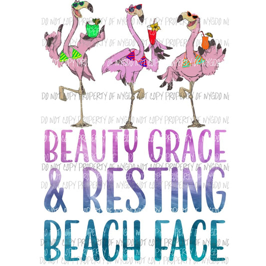 Resting Beach Face Flamingo Trio Sublimation transfers Heat Transfer