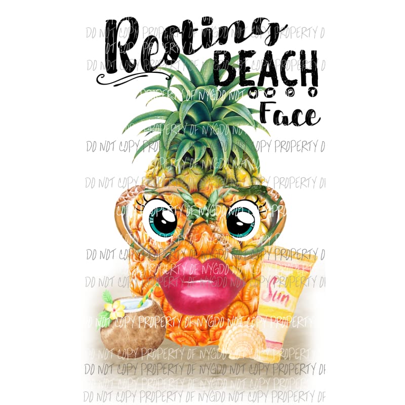 Resting Beach Face Girl Pineapple Sublimation transfers Heat Transfer