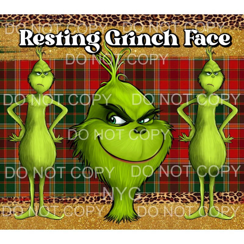 Resting Grinch Face Red Green Plaid Leopard Gold #1377 