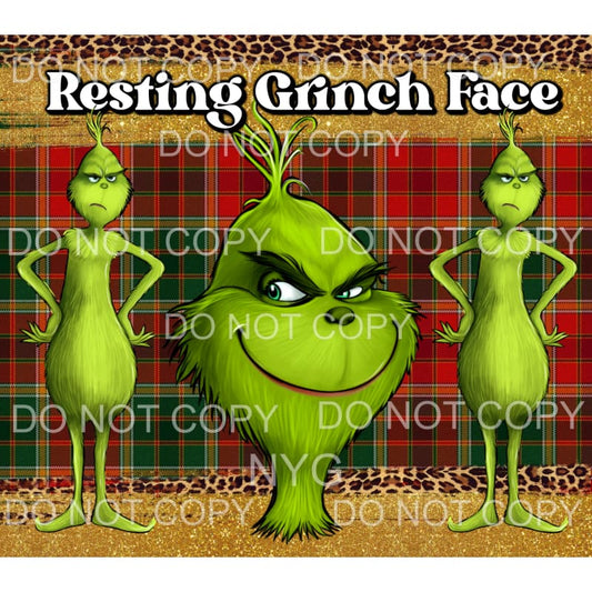 Resting Grinch Face Red Green Plaid Leopard Gold #1377 