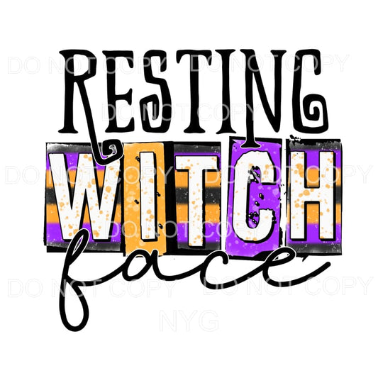 Resting Witch Face Purple Orange Black Stripes Block Letters
