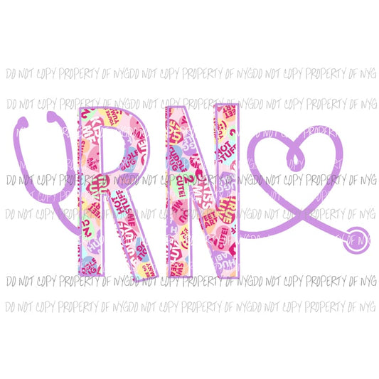 RN nurse valentine stethoscope heart Sublimation transfers Heat Transfer