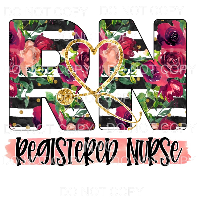 RN Registered Nurse Floral Black Stripes Gold Stethoscope 
