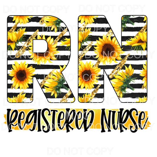 RN Registered Nurse Sunflowers Black Stripes Sublimation 