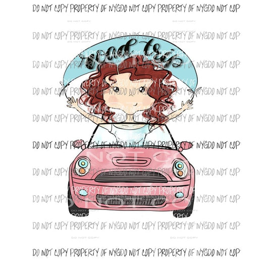 Road Trip red hair girl Sublimation transfers Heat Transfer