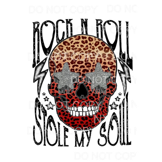 Rock And Roll Stole My Soul Red Leopard Skull Sublimation 