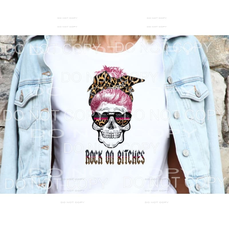 Rock On Bitches Pink Skull Sublimation transfers - Heat 