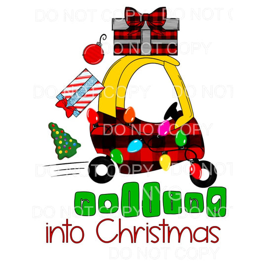 Rolling Into Christmas Coupe Car Red Plaid Falling Gifts 