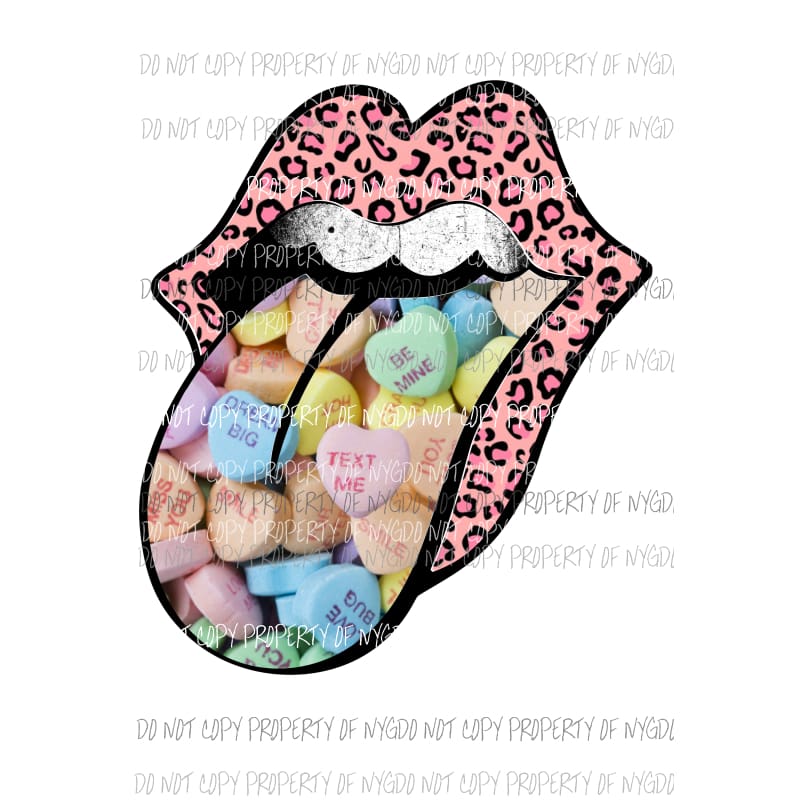 Rolling Stones Conversation Hearts lips #1 pink leopard Sublimation transfers Heat Transfer