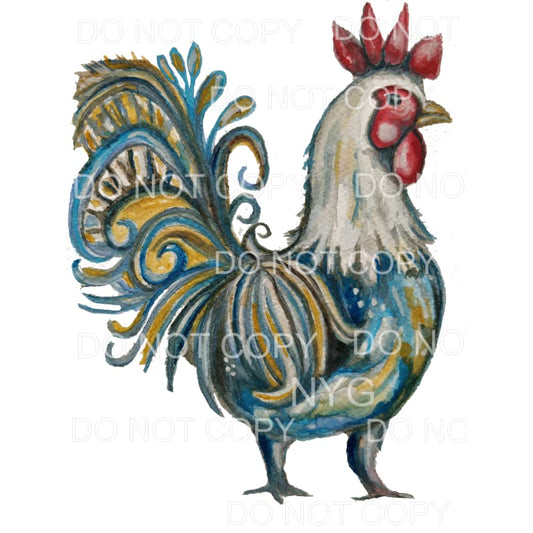 Rooster Blue Gold Sublimation transfers - Heat Transfer