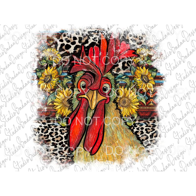 Rooster Sunflowers Western Leopard Background #353 