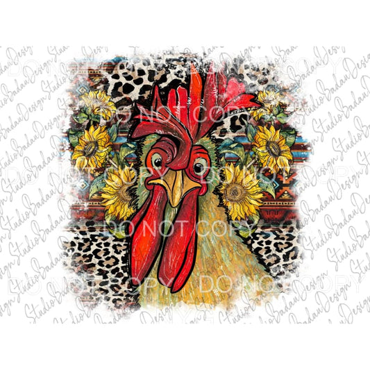 Rooster Sunflowers Western Leopard Background #353 