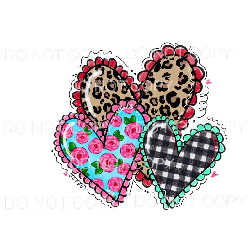 Ruffle Heart Trio Leopard Floral Black Plaid Sublimation 