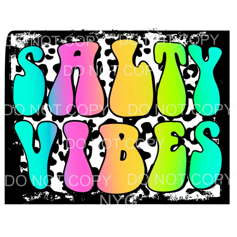 Salty Vibes Neon Ombre Letters Leopard Background 