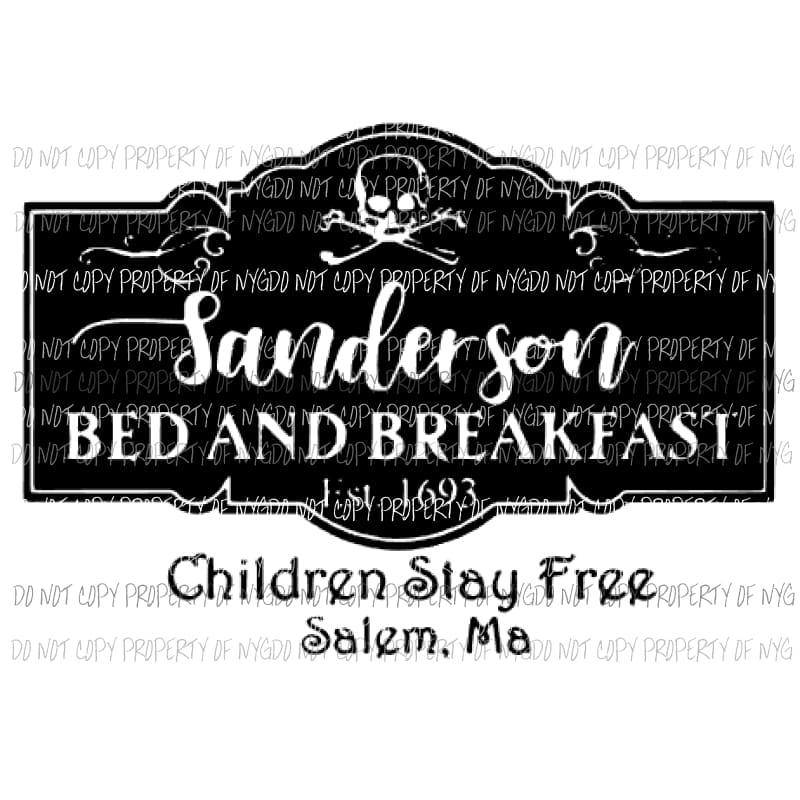Sanderson bed and breakfast Hocus Pocus Sublimation transfers Heat Transfer