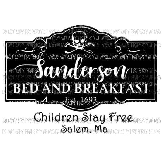 Sanderson bed and breakfast Hocus Pocus Sublimation transfers Heat Transfer