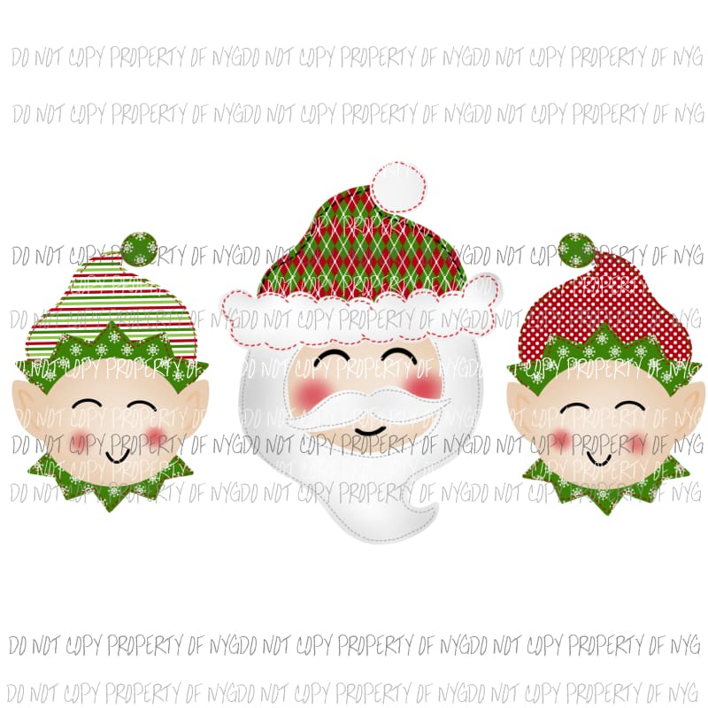 Santa and Elves Christmas trio vintage pattern hats Sublimation transfers Heat Transfer