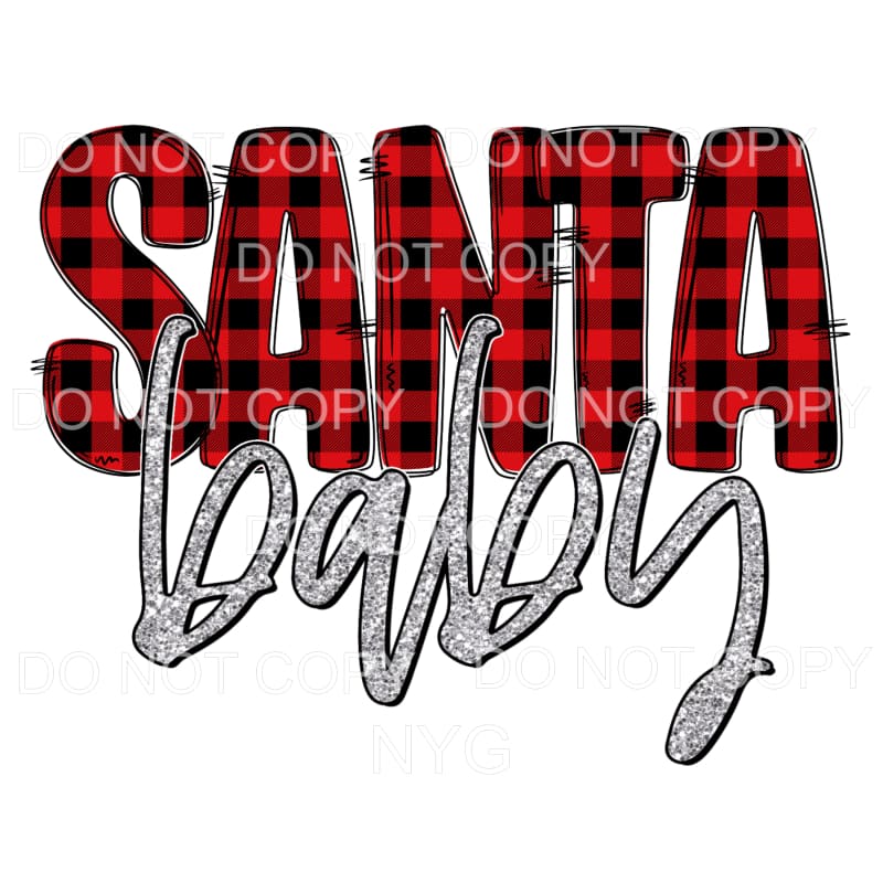 Santa Baby Red Plaid Silver Glitter Sublimation transfers - 