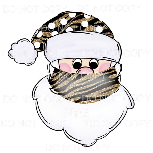 Santa Black Gold Zebra Hat Mask Sublimation transfers - Heat