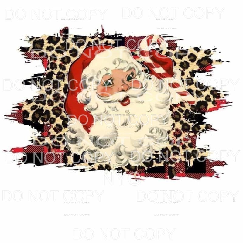 Santa Candy Cane Leopard Red Plaid Distressed #1842 