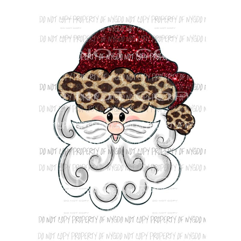 Santa Clause face sketch #5 red glitter leopard hat Sublimation transfers Heat Transfer