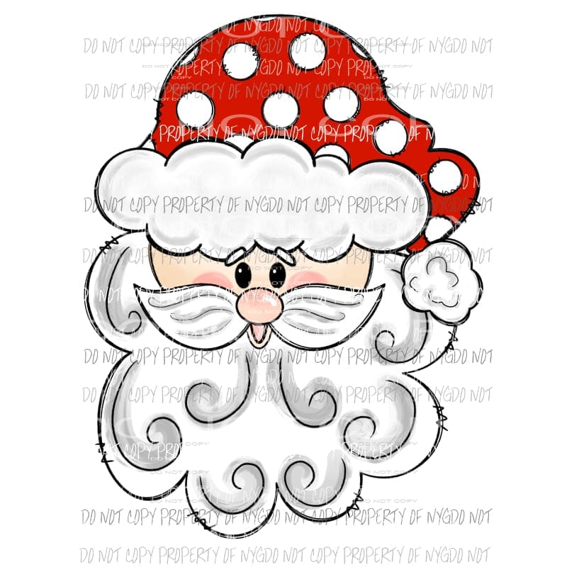 Santa Clause face sketch # red polka dot hat Sublimation transfers Heat Transfer