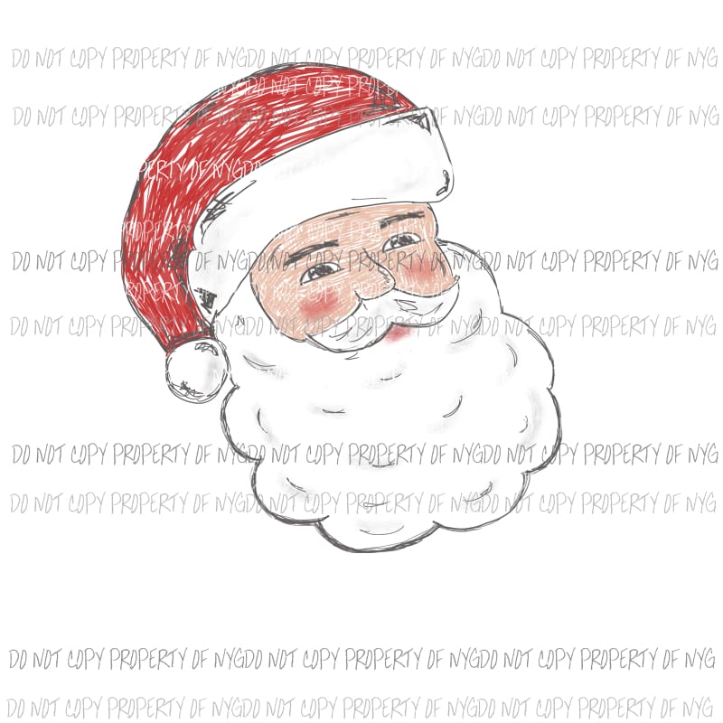 Santa hand sketch drawn Sublimation transfers Heat Transfer