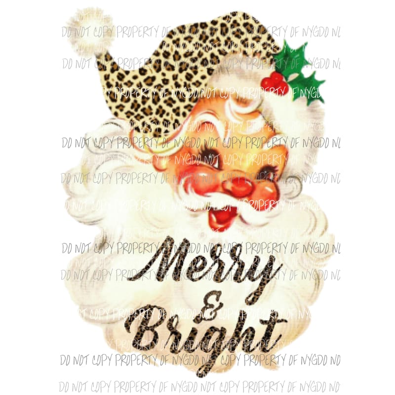 Santa Merry and Bright leopard Sublimation transfers Heat Transfer