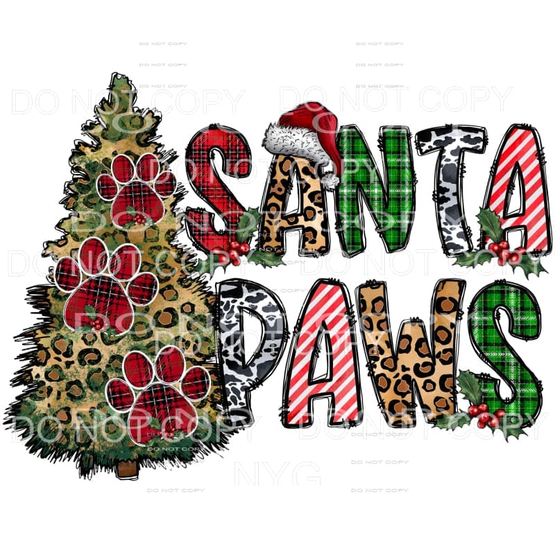 Santa Paws Red Plaid Paw Prints Leopard Tree Green Plaid Cow