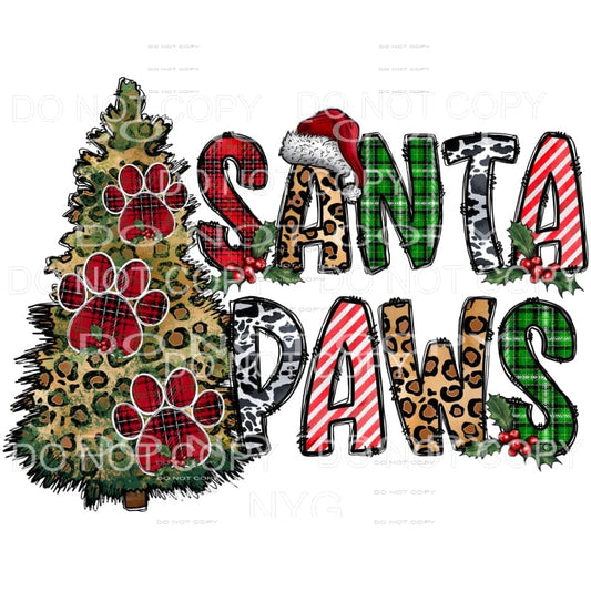 Santa Paws Red Plaid Paw Prints Leopard Tree Green Plaid Cow