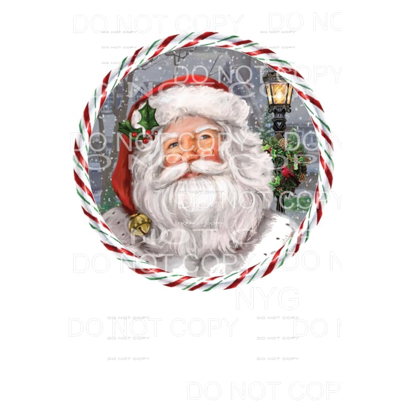 Santa Winter Scene Red Green Stripes Circle #1732 