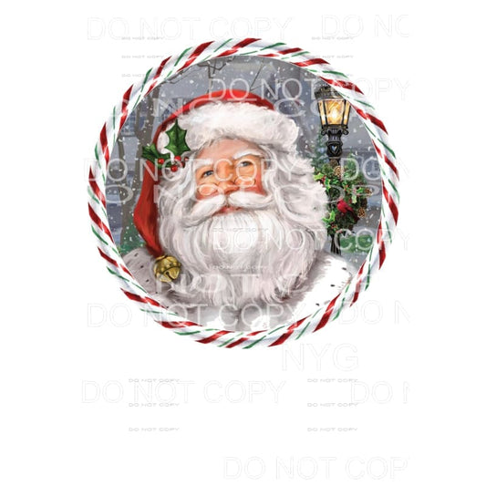 Santa Winter Scene Red Green Stripes Circle #1732 