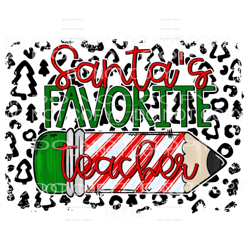 Santas Favorite Teacher Candy Cane Stripe Pencil Leoaprd 