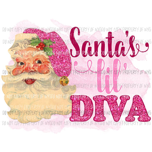 Santas Lil Diva Pink santa christmas Sublimation transfers Heat Transfer