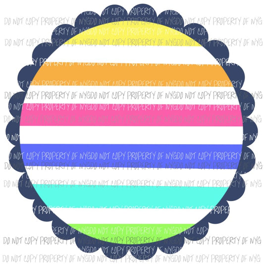 Scalloped Circle Frame Multi Color Stripes Sublimation transfers Heat Transfer