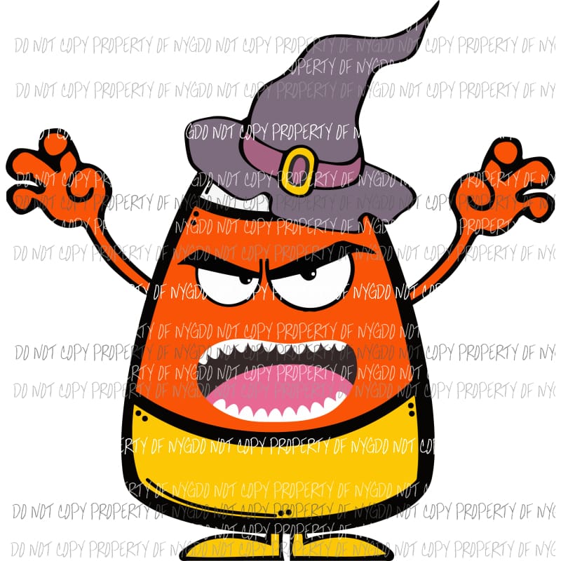 Scary Candy Corn wearing witch hat orange yellow Sublimation transfers Heat Transfer