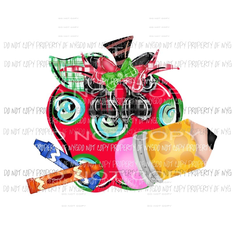 School apple pencils crayons hand drawn Sublimation transfers Heat Transfer