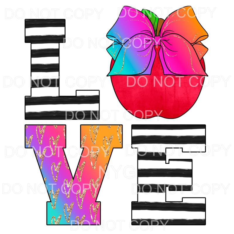 School Love Red Apple Rainbow Colors Gold Gliltter #649 