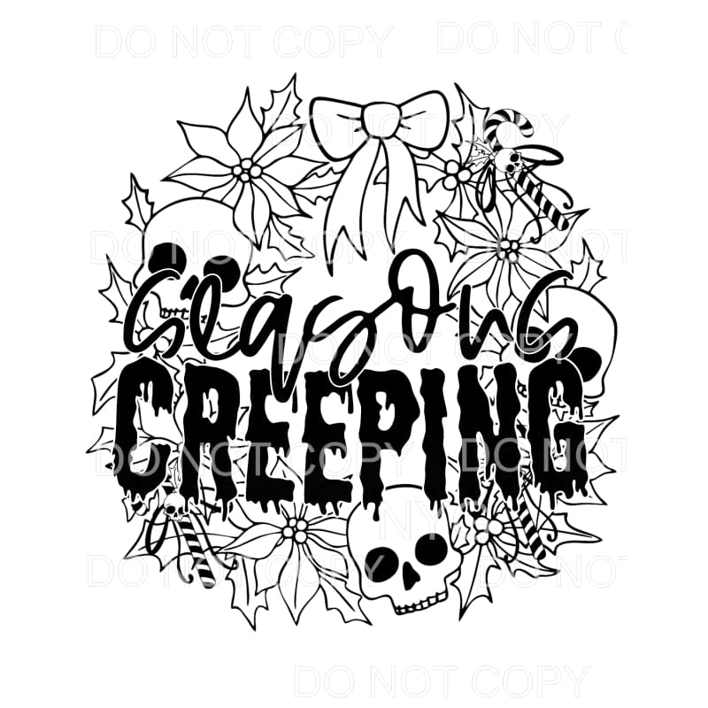 Seasons Creeping Wreath Skulls Candy Canes Poinsettias Holly