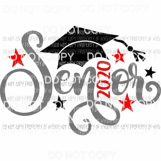 Senior 2020 gray black cap Sublimation transfers Heat Transfer