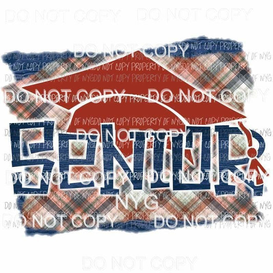 Senior square blue orange plaid Sublimation transfers Heat Transfer