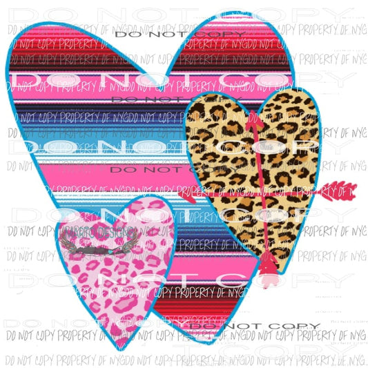 Serape leopard hearts trio 1 Sublimation transfers Love valentines day heart Heat Transfer