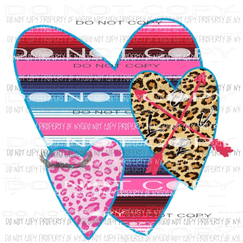 Serape leopard hearts trio 2 love Sublimation transfers Love valentines day heart Heat Transfer