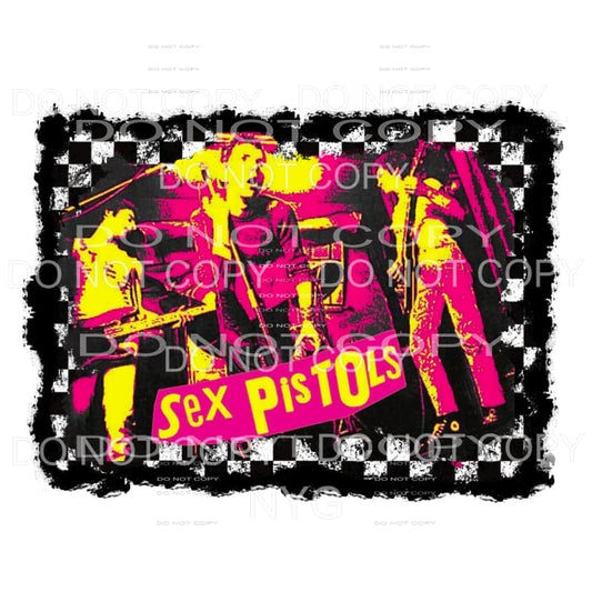 Sex Pistols punk rock band pink yellow black checkered 