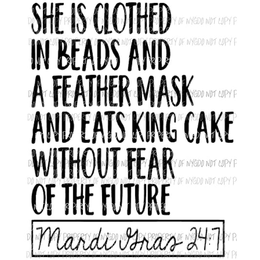 She is clothed in beads mardi Gras Sublimation transfers Heat Transfer